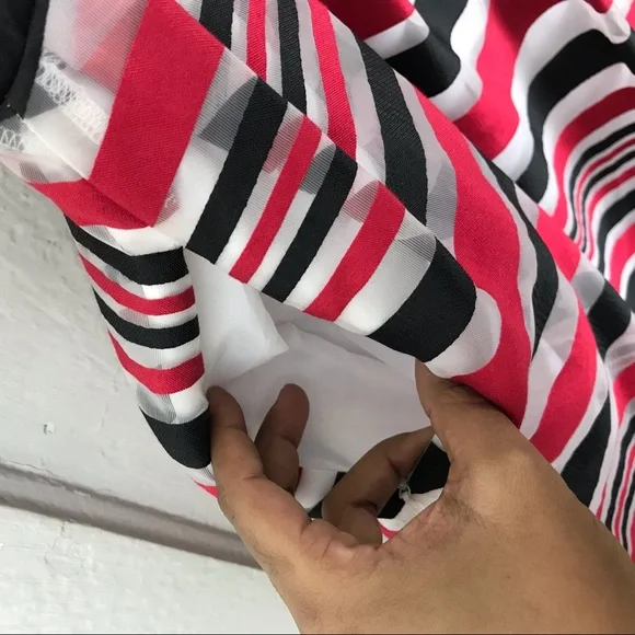 EY Boutique : size M : formal sheer striped short sleeve fit & flare midi-dress - Picture 5 of 8